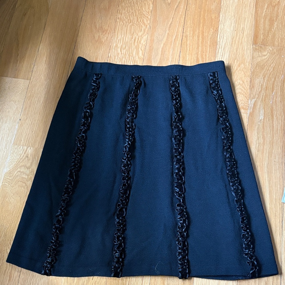 St. John Black Skirt with Vertical Ruffle Stripes